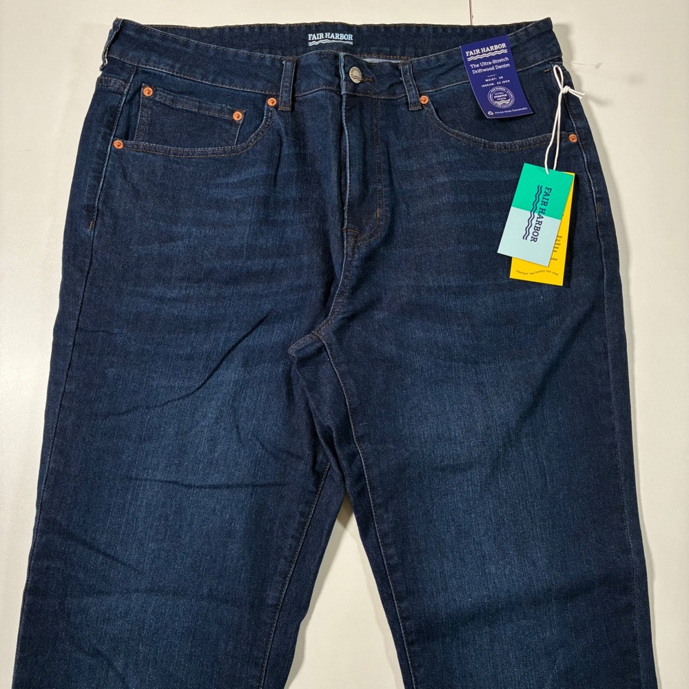Fair Harbor Driftwood Denim Mens 36x32 Blue Ultra-Stretch Sustainable Jeans NWT